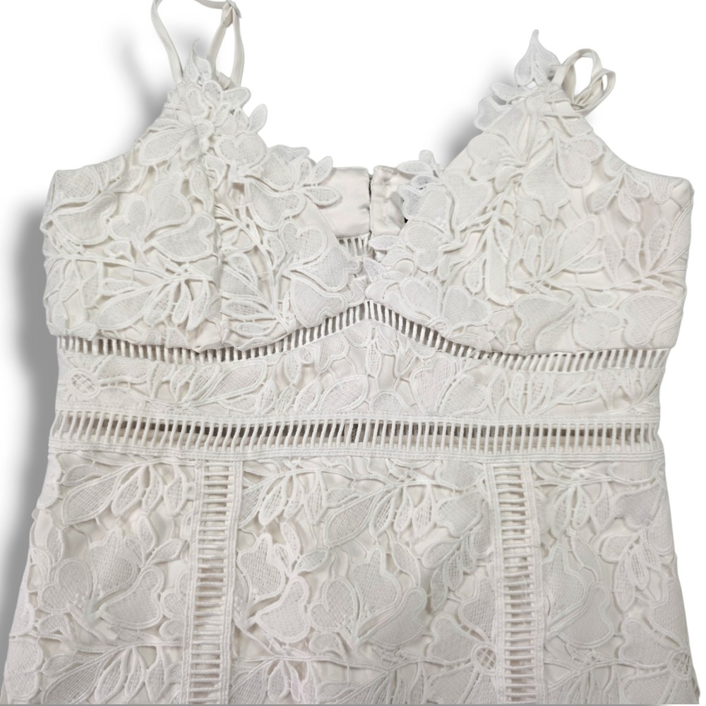 Bardot Botanica Floral Lace Midi Dress Ladder Trim Cutout Back Ivory Coquette 6 - Picture 4 of 11